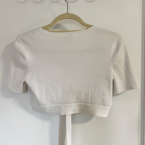 Aritzia Wilfred Knit Tie-Front Short Sleeve Crop Top - Picture 4 of 5
